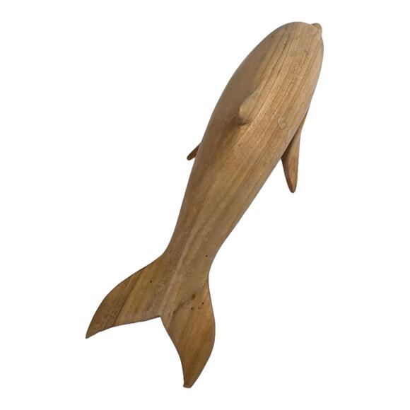 VTG Carved WOOD DOLPHIN 8” Fish Wooden Carving Figurine Nautical Sea Sculpture - Picture 5 of 8